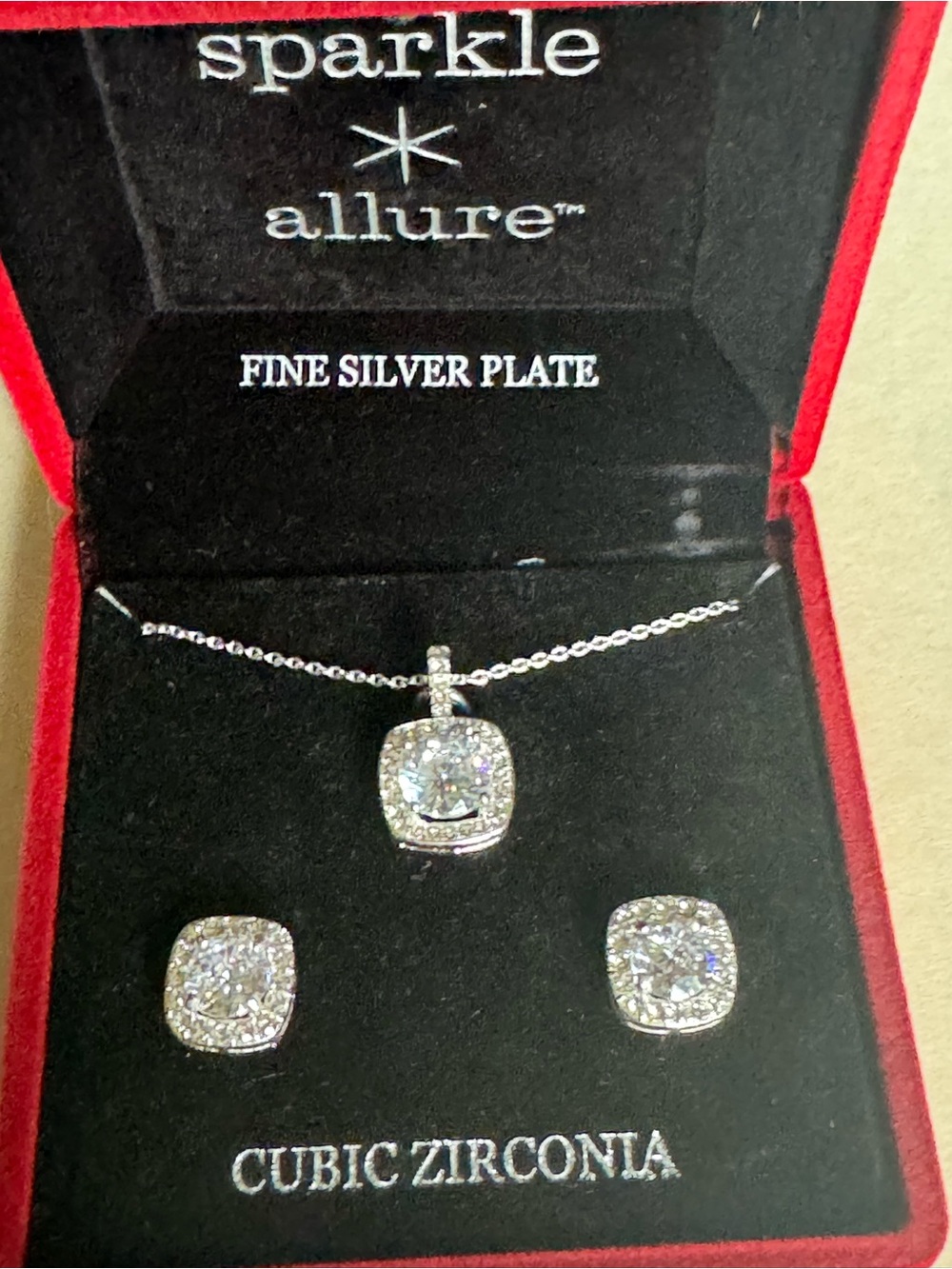Sparkle Allure Fine Silver Plate Cubic Zirconia Necklace & Earring Set - NIB